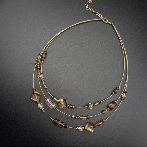 Gold Tone Multi-Strand Wire Beads Necklace - Picture 2 of 7